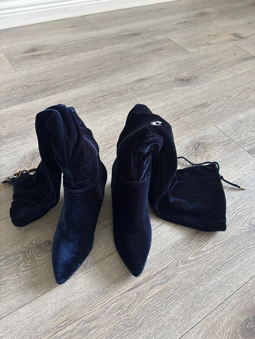 Navy Blue Velvet Over-the-Knee Boots