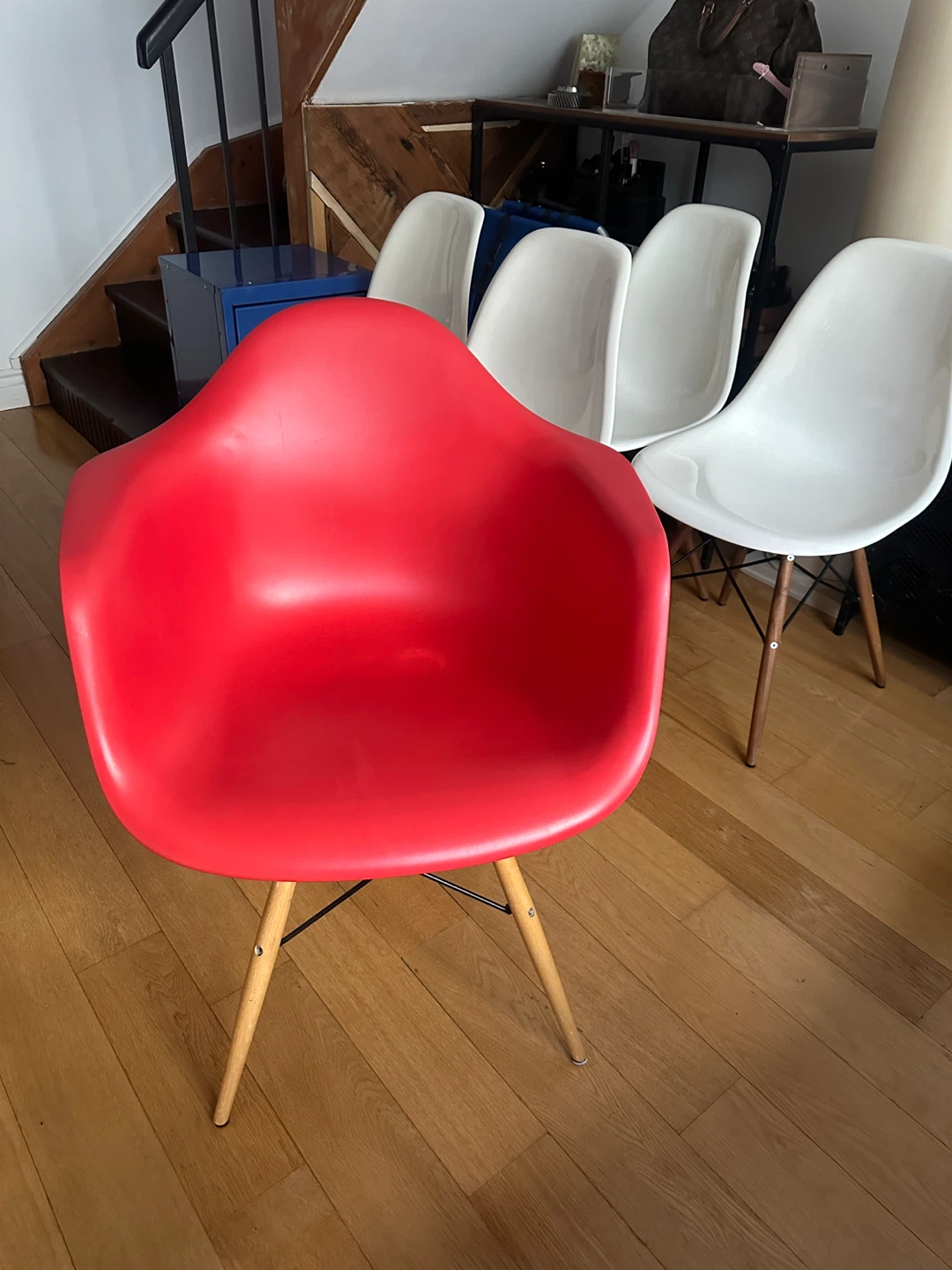 RED EAMES SHELL ARM CHAIR MID CENTURY MODERN DINING DESK SIDE
