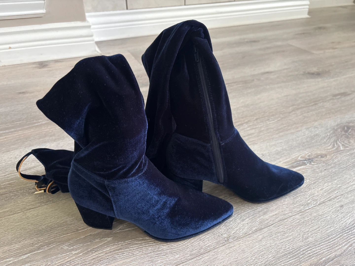 Navy Blue Velvet Over-the-Knee Boots - photo 3