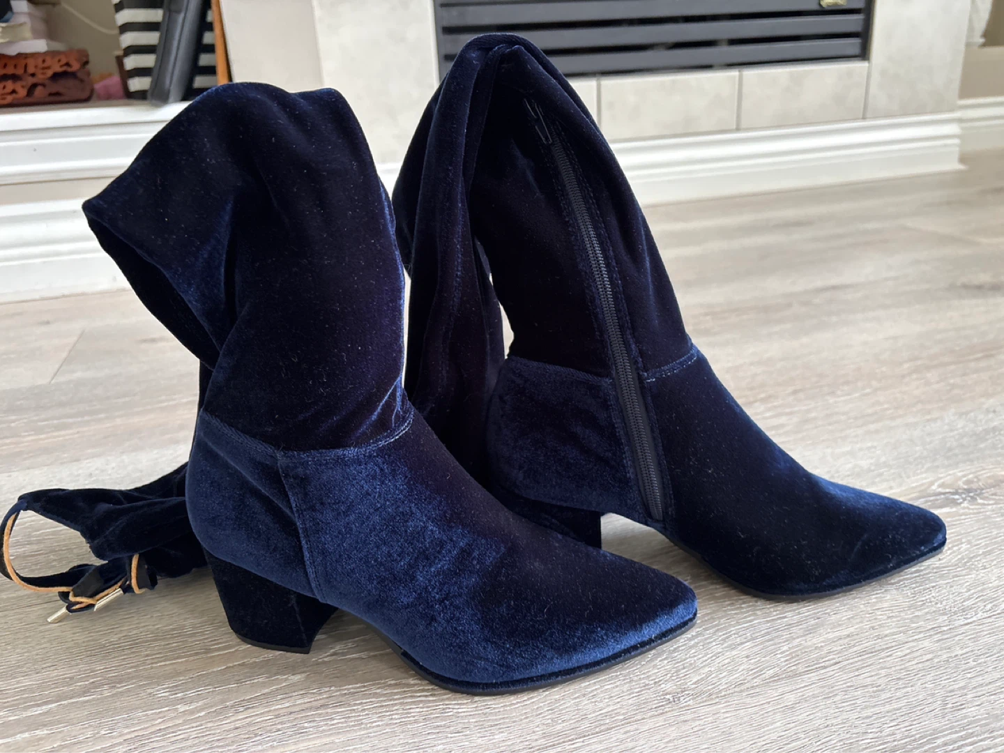Navy Blue Velvet Over-the-Knee Boots - photo 4