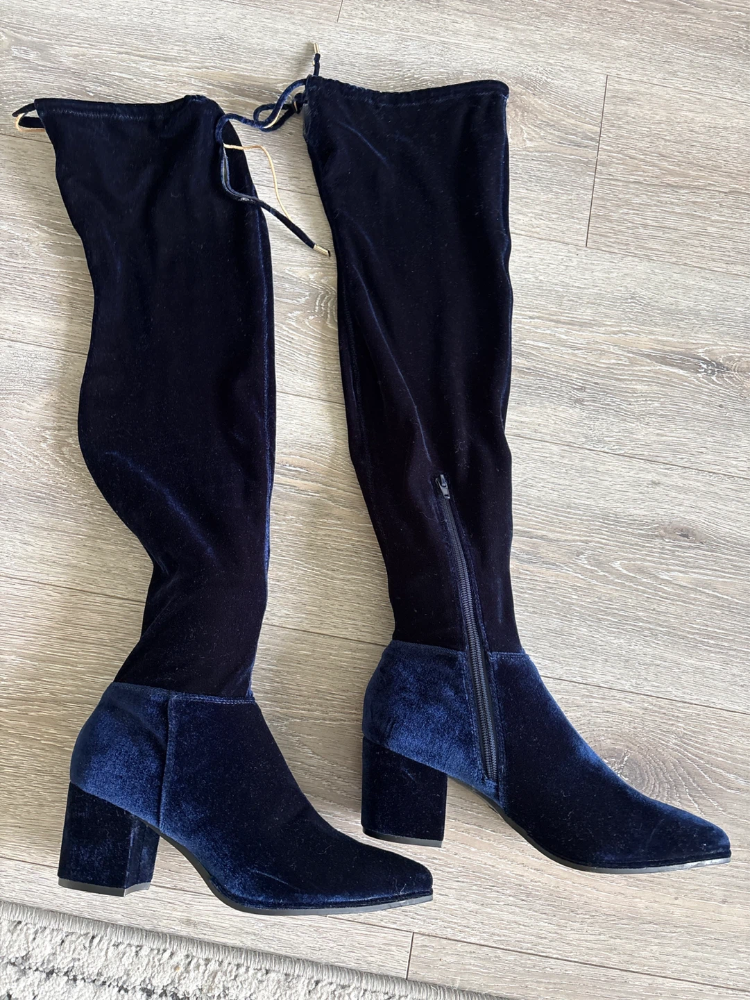 Navy Blue Velvet Over-the-Knee Boots - photo 5