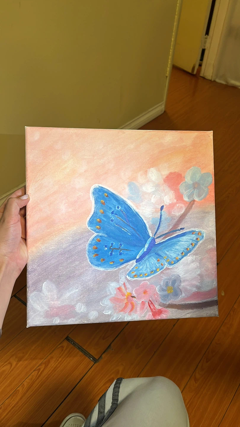 Blue Butterfly Painting on Canvas