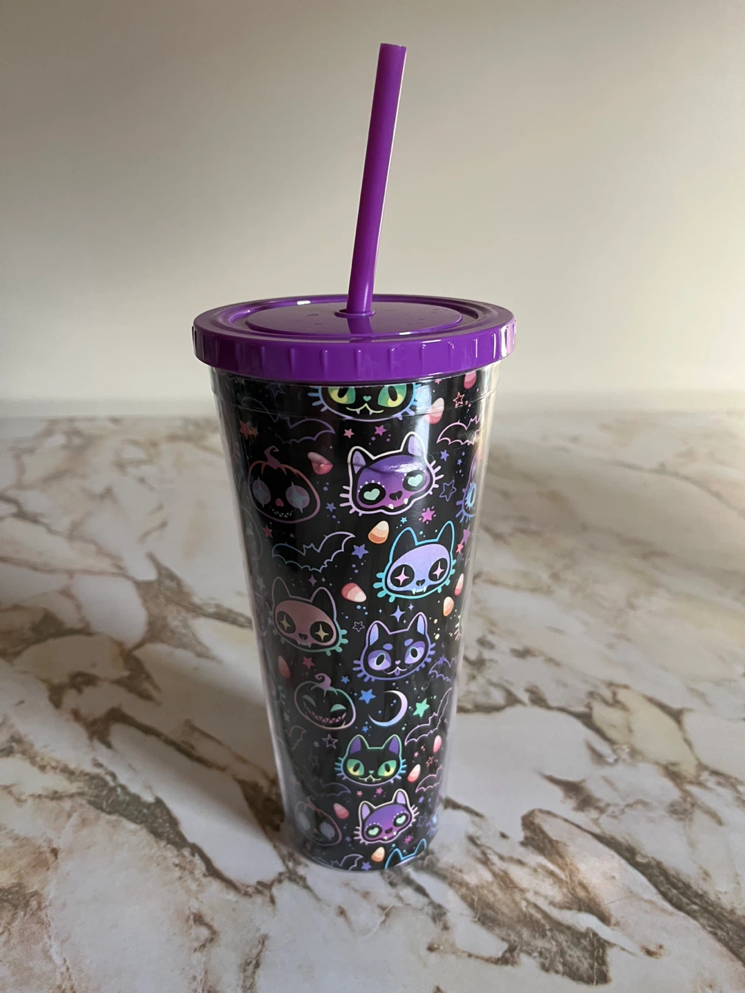 Halloween Cat Tumbler with Straw