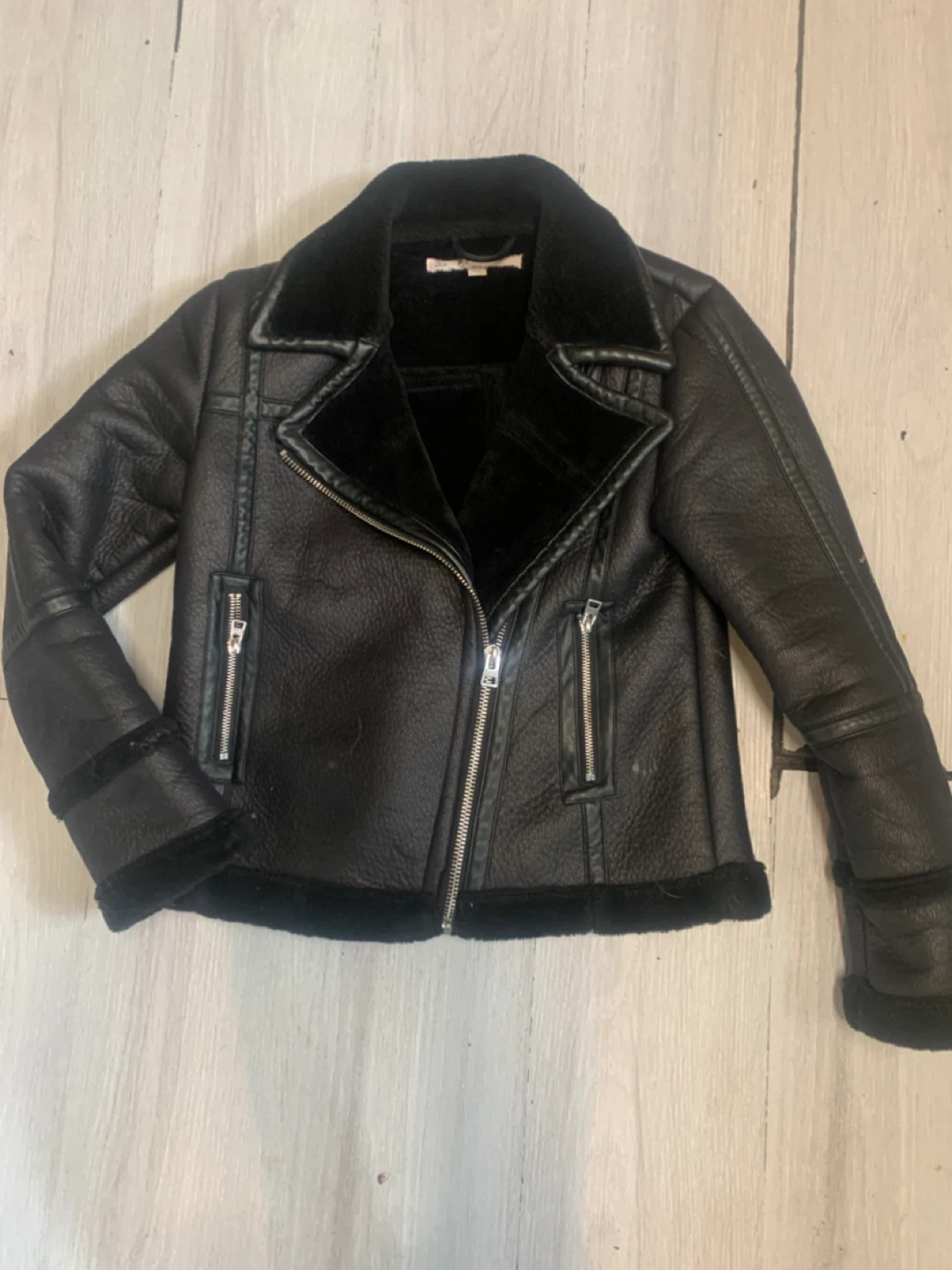 Petites Miss Selfridge Black Faux Leather Aviator Jacket
