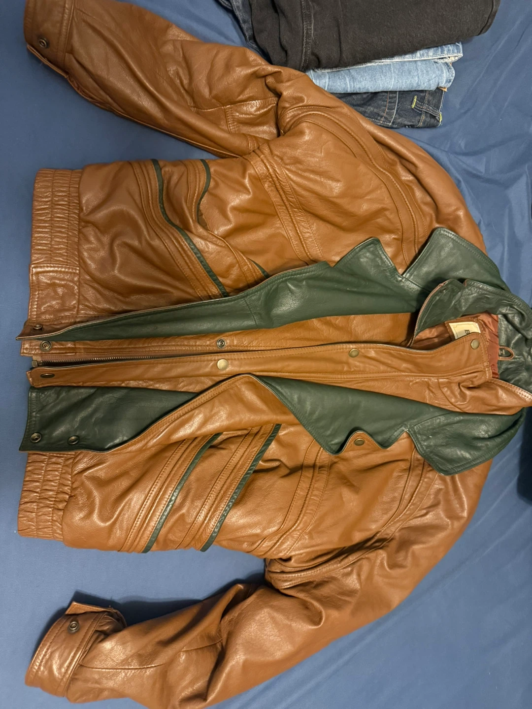 Brown Leather Bomber Style Jacket