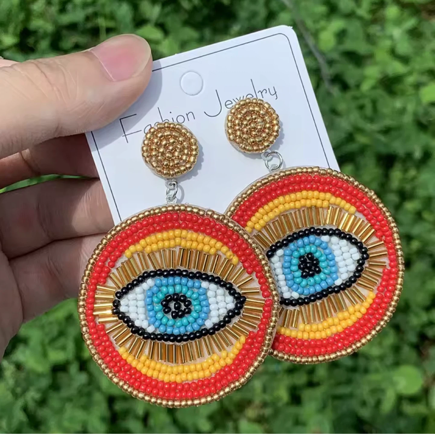 Beaded Evil Eye Dangle Earrings