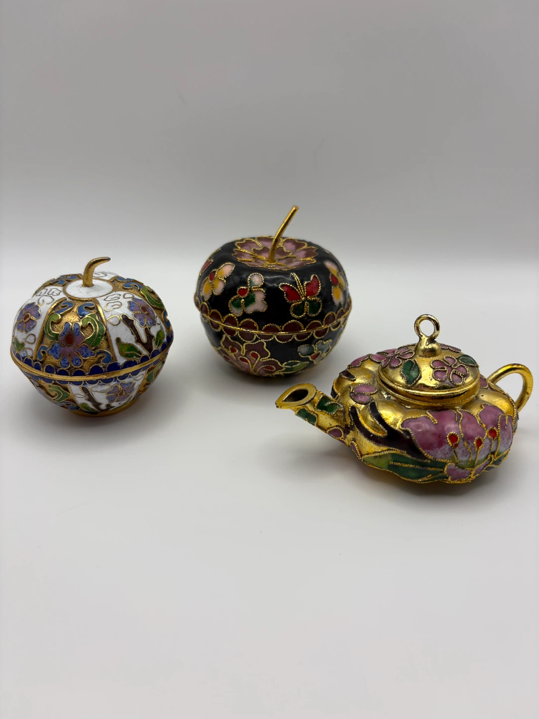 Vintage Cloisonné Trinket Boxes and Teapot Set