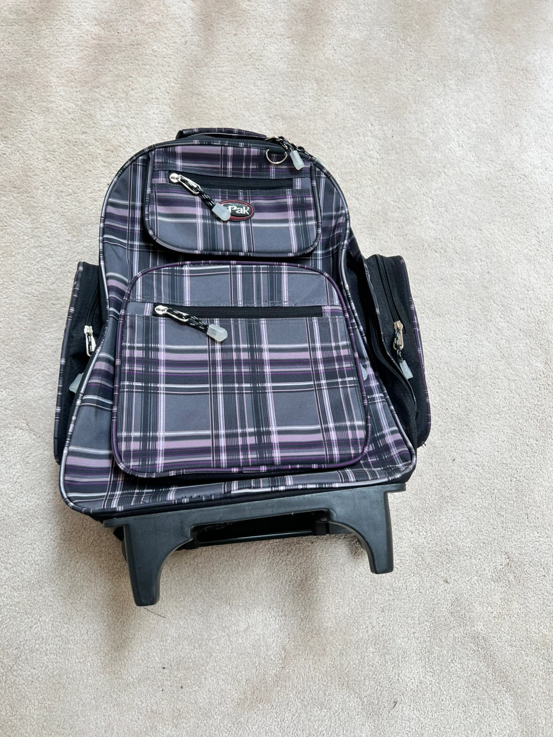 Rolling Backpack with Plaid Design - photo 3