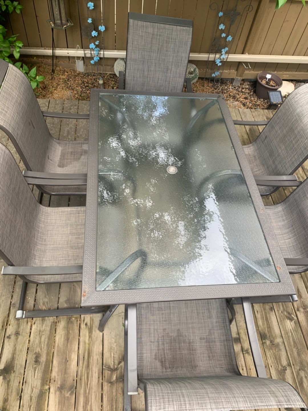 FOR SALE - Patio Dining Set with Glass Table Top and 6 Chairs - photo 2