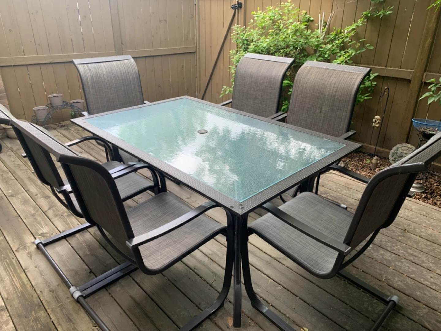 FOR SALE - Patio Dining Set with Glass Table Top and 6 Chairs