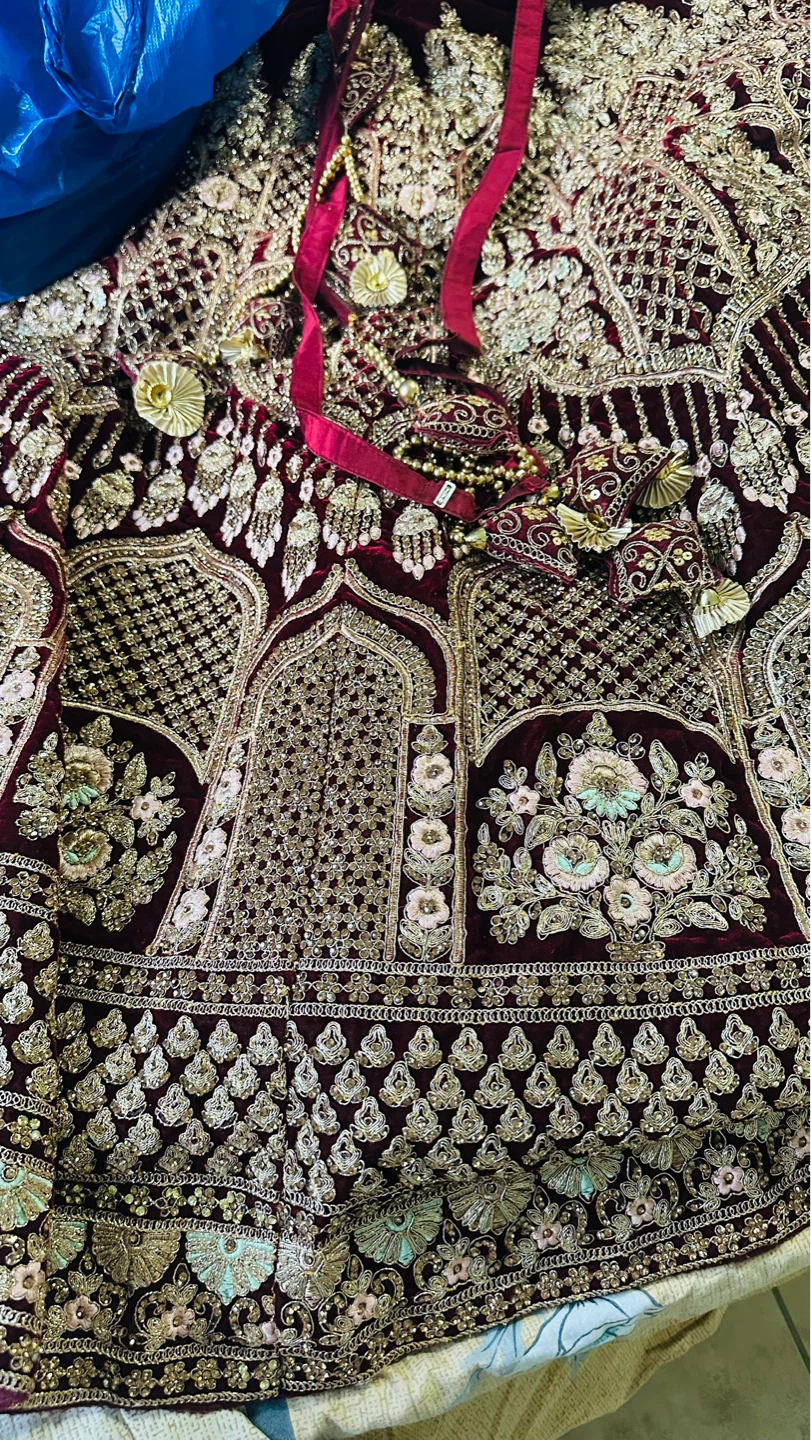 Maroon Velvet Embroidered Lehenga