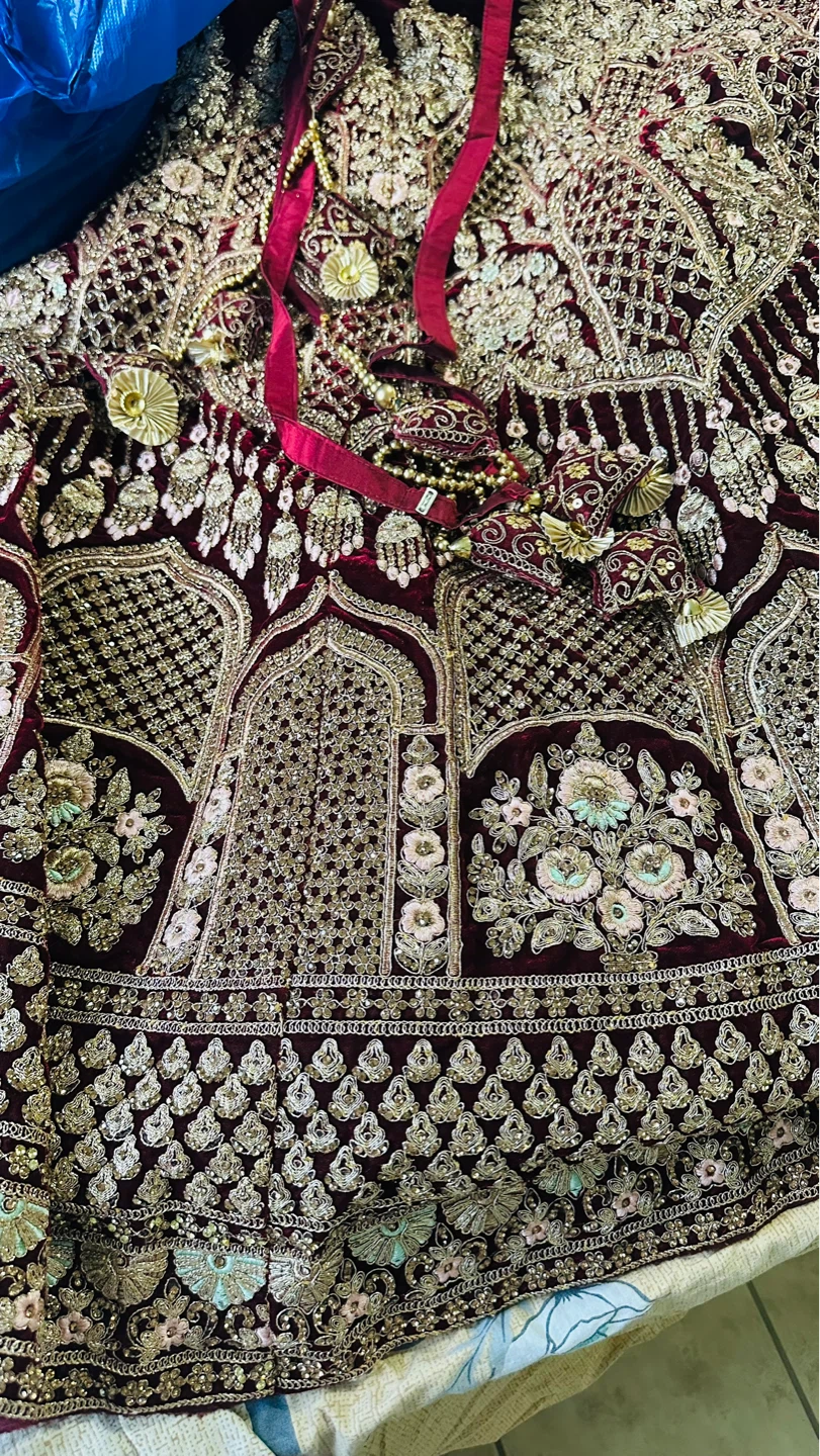 Maroon Velvet Embroidered Lehenga - photo 2