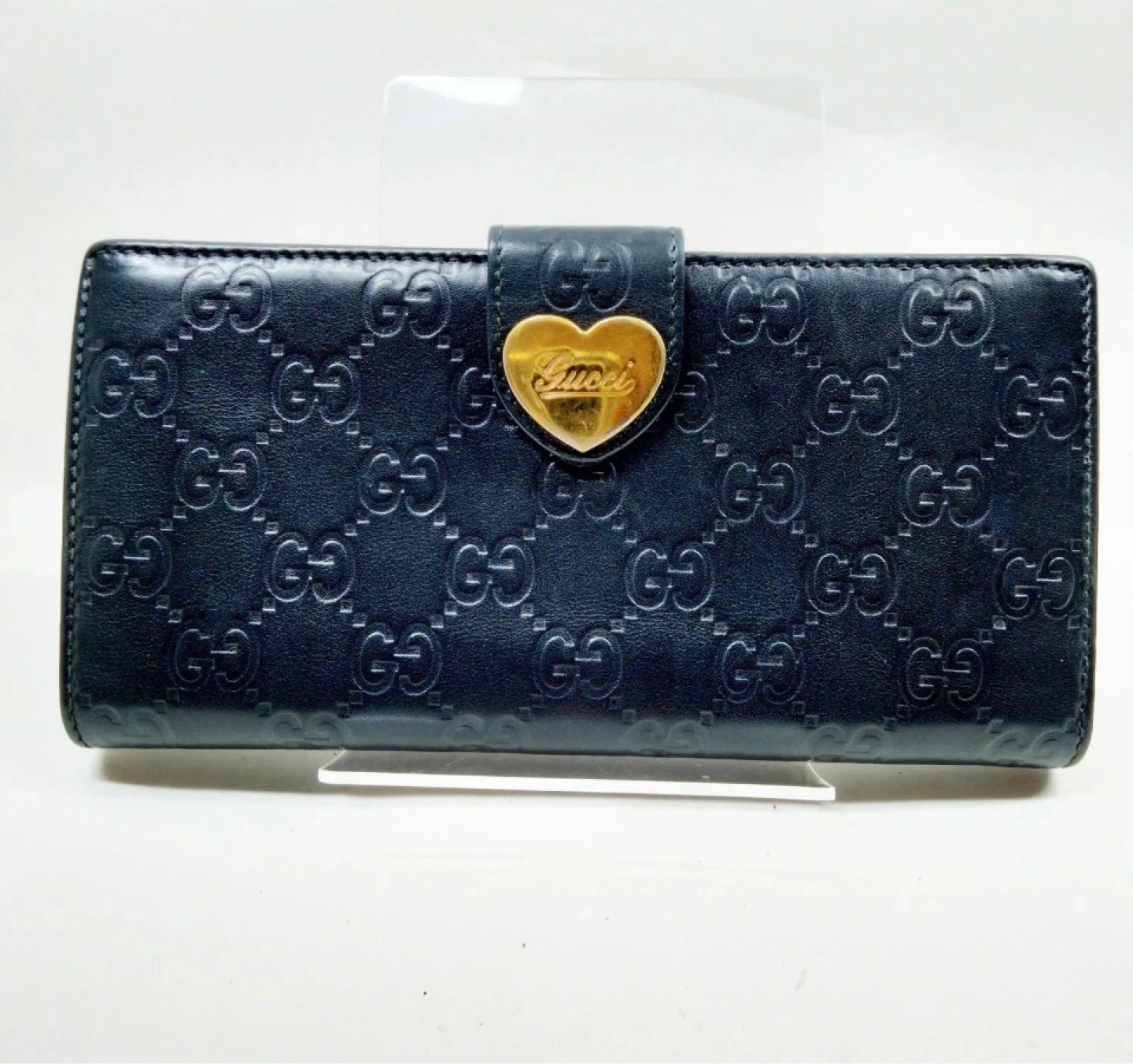 Gucci Black Leather Embossed Long Wallet