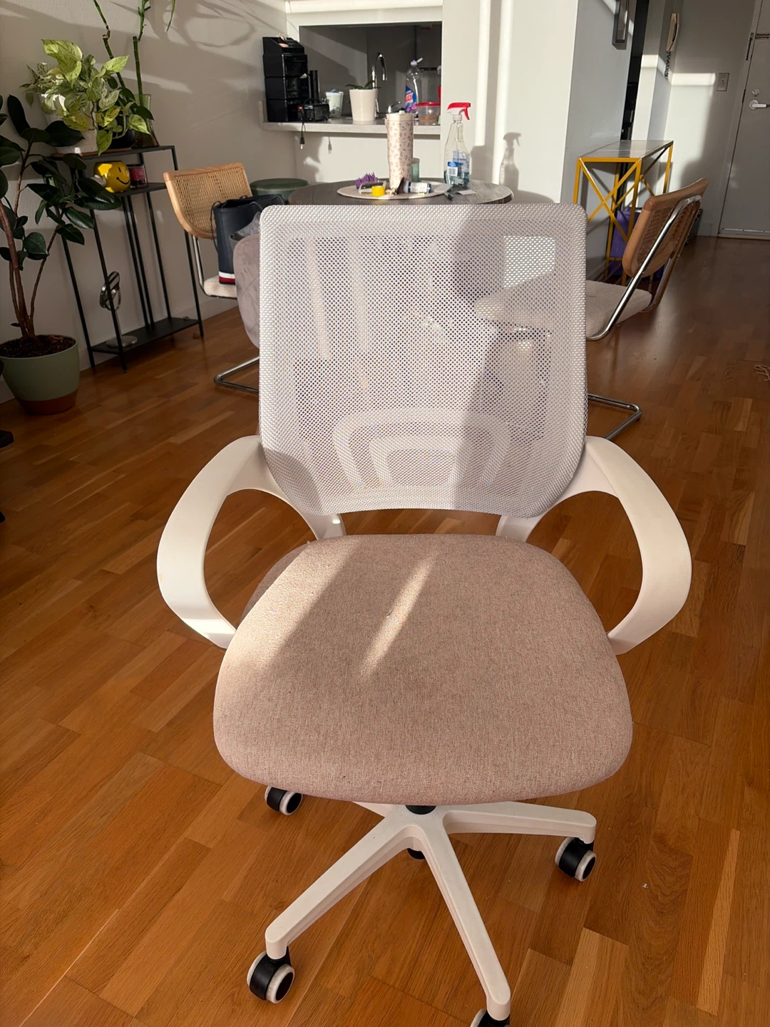 White Mesh Office Chair with Tan Seat