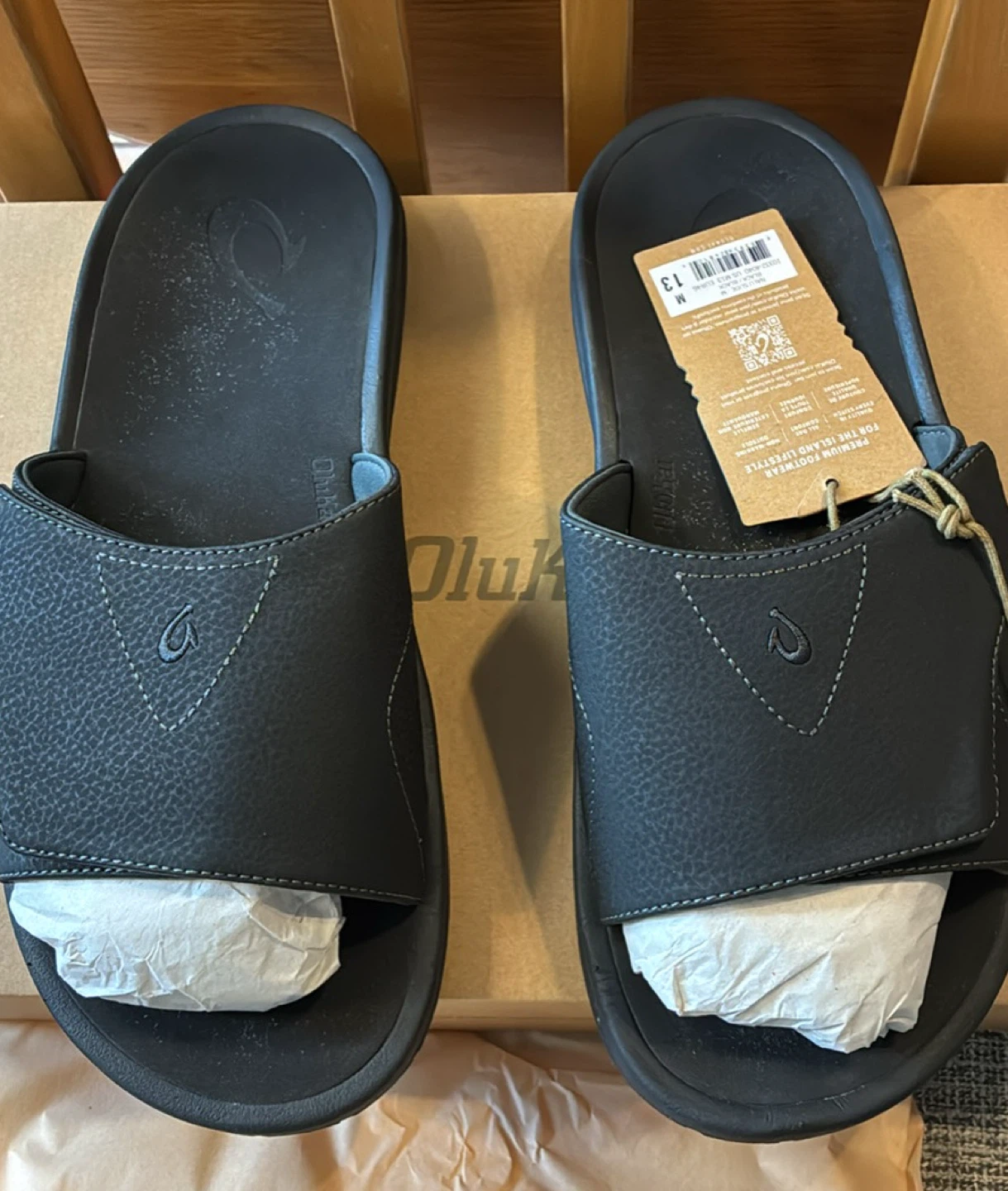 New OluKai Nalu Slide Sandals Men's Size 13 Black