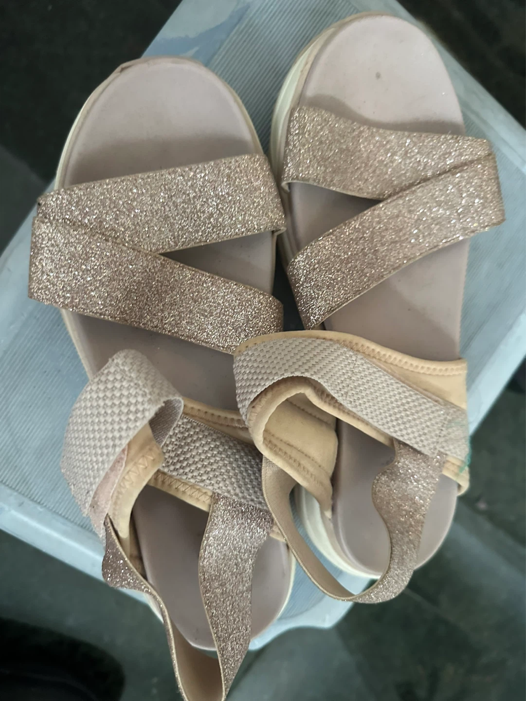 Gold Glitter Strap Sandals