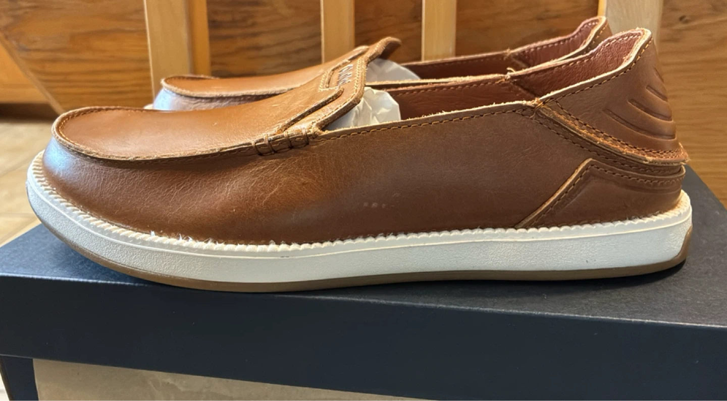 New OluKai Kakahia Nia Brown Leather Loafers Men's Size 8.5 - photo 2
