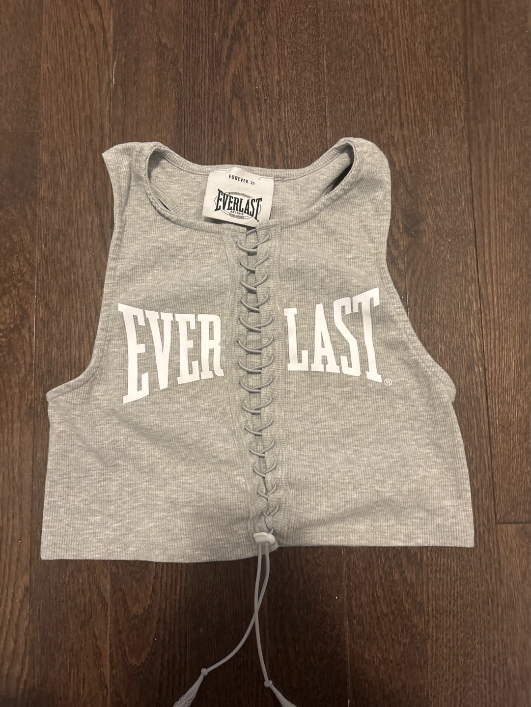 Grey Everlast Lace-Up Cropped Tank Top