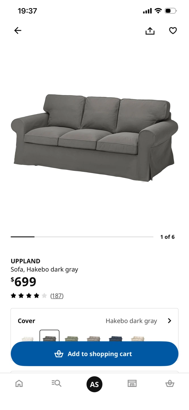 IKEA Uppland 3-seat sofa: dark grey, warranty transferable