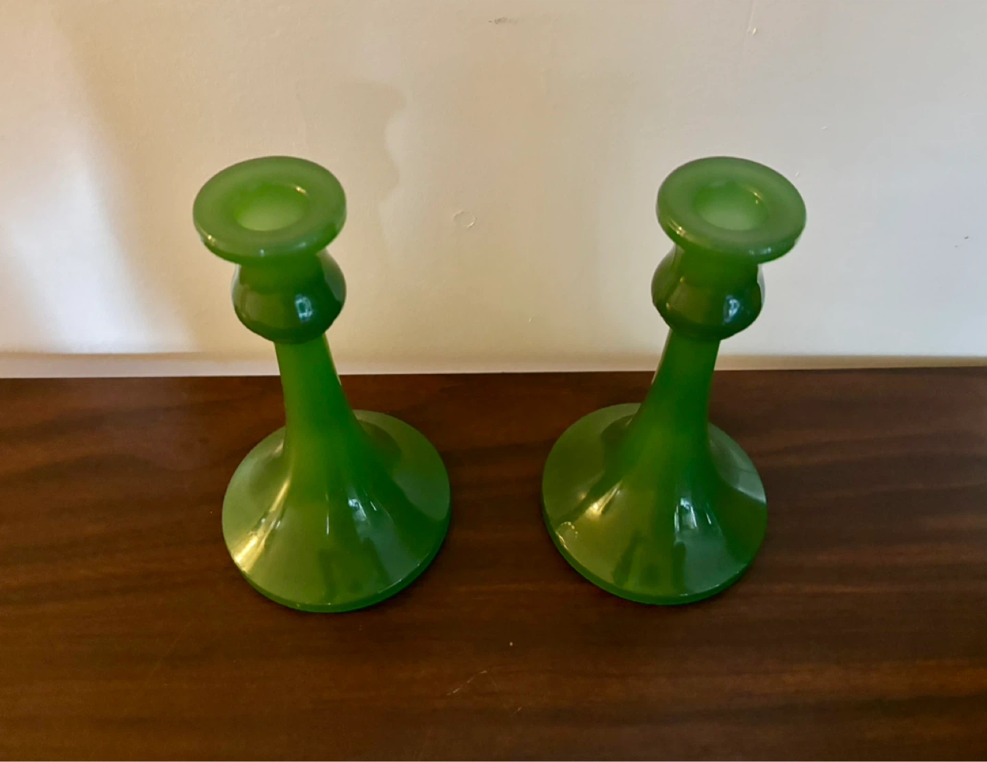 Rare Pair of Antique Central Glass Works Jadeite Candle Holder - photo 2