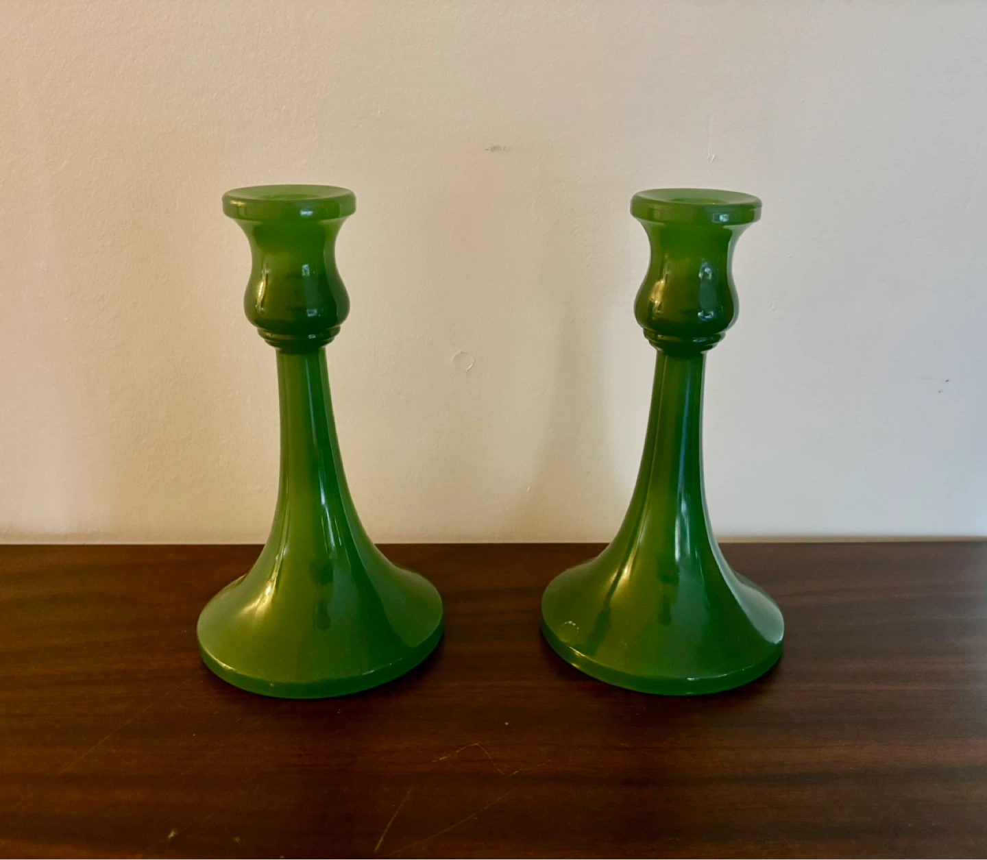 Rare Pair of Antique Central Glass Works Jadeite Candle Holder