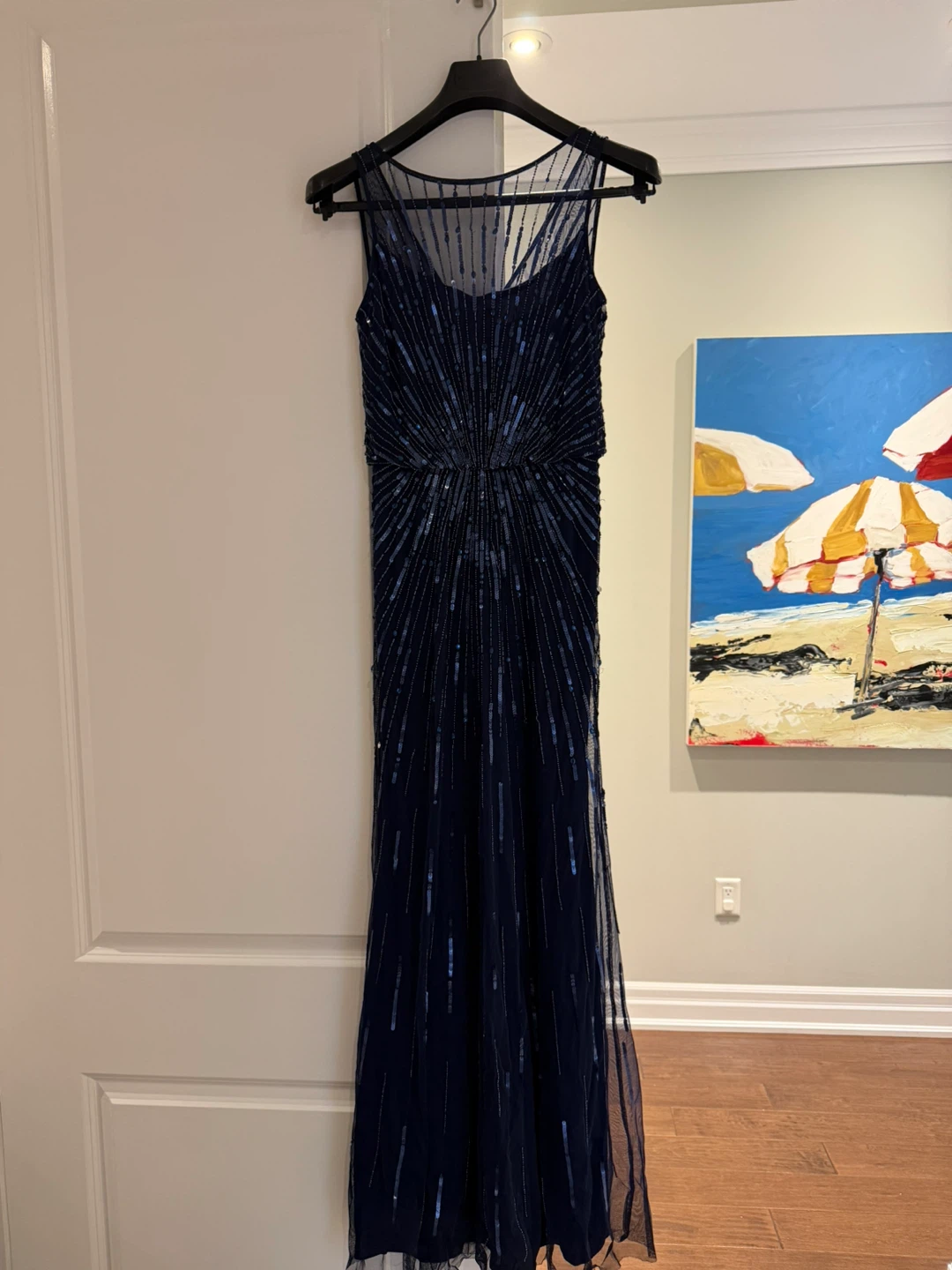 Aidan Mattox Navy Sequin Beaded Gown size 0