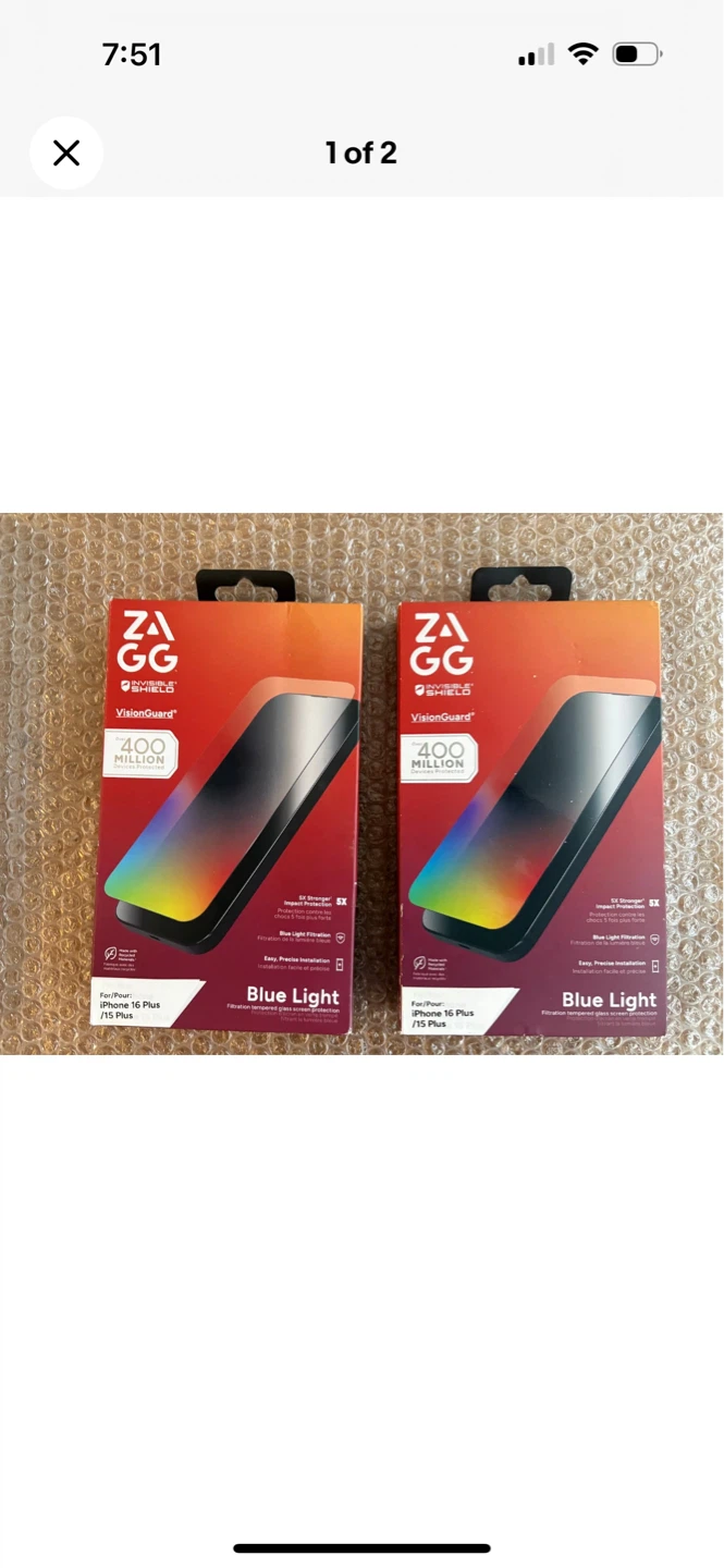 Two ZAGG BlueLight Screen Protector for iPhone16 Plus