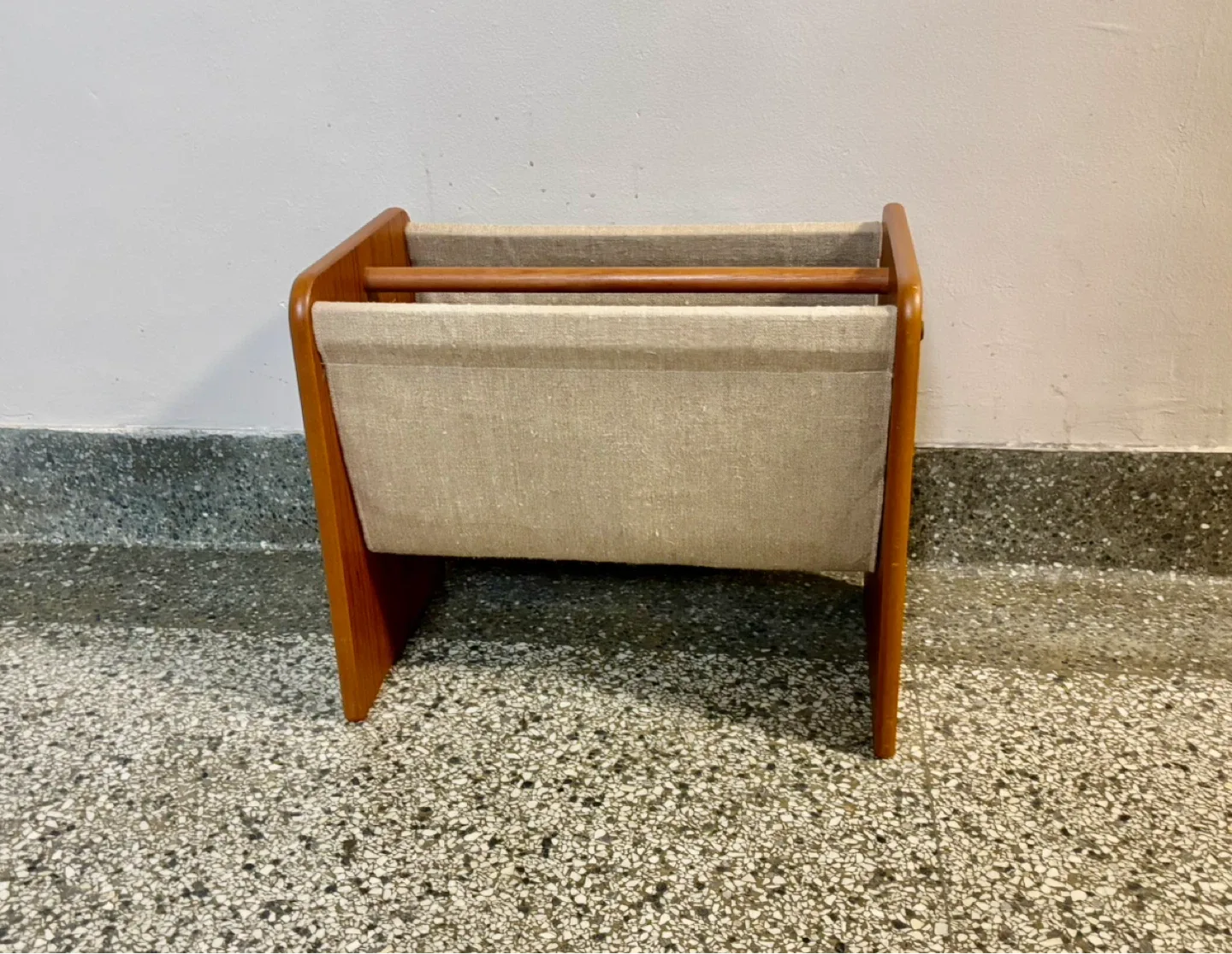 Mid-Century Danish Teak & Canvas Magazine Holder - photo 3