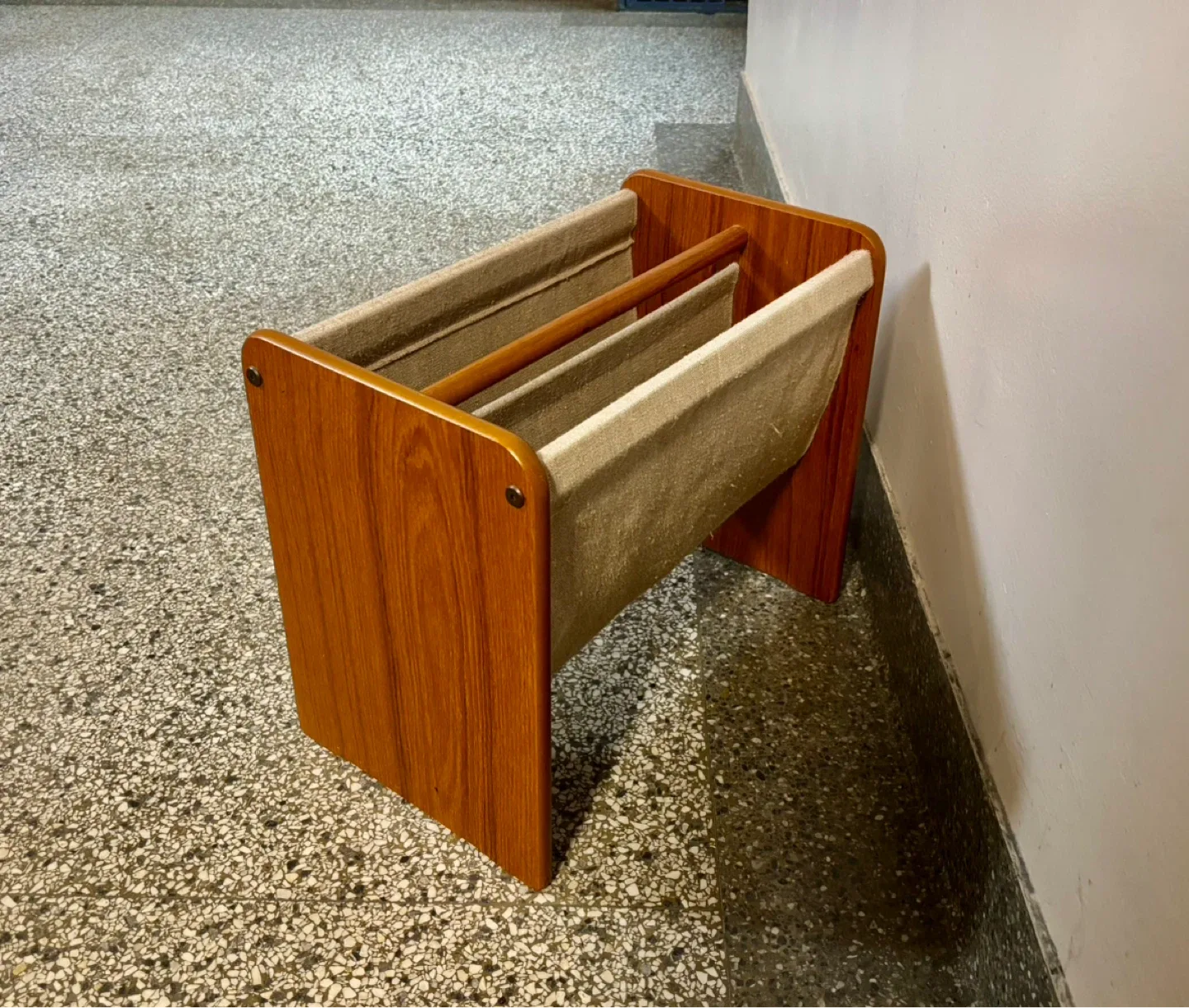 Mid-Century Danish Teak & Canvas Magazine Holder - photo 4