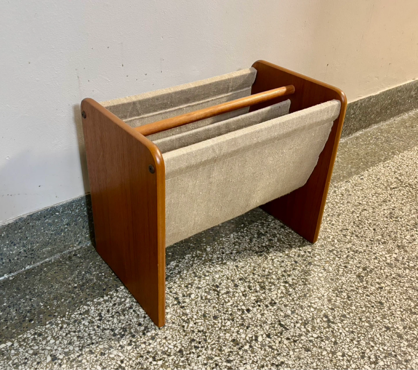 Mid-Century Danish Teak & Canvas Magazine Holder - photo 2