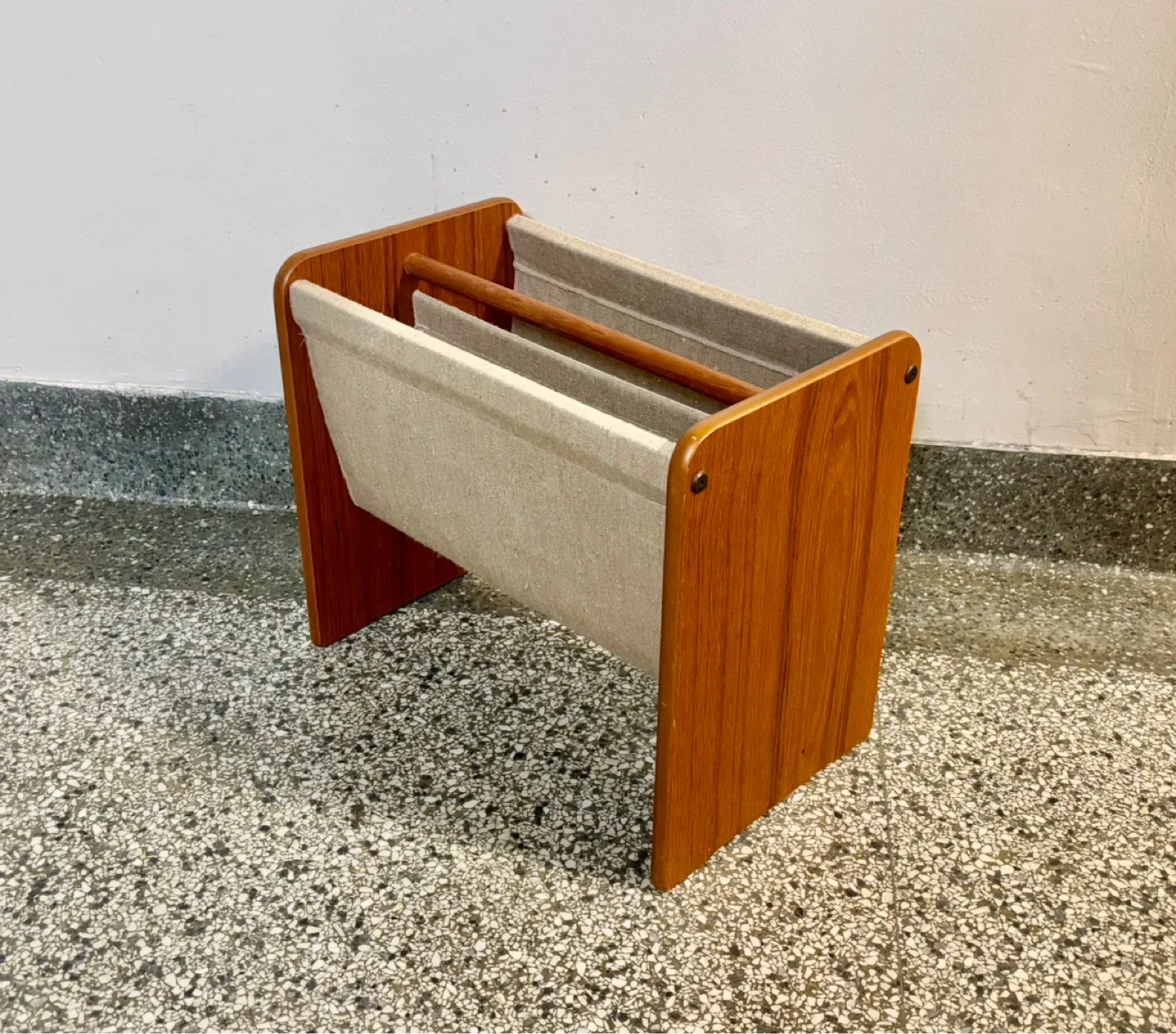 Mid-Century Danish Teak & Canvas Magazine Holder