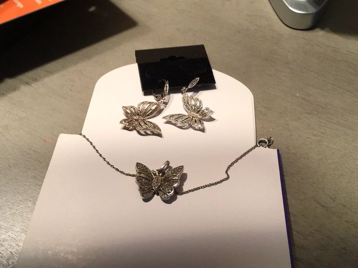 Butterfly Pendant Necklace and Earrings Set