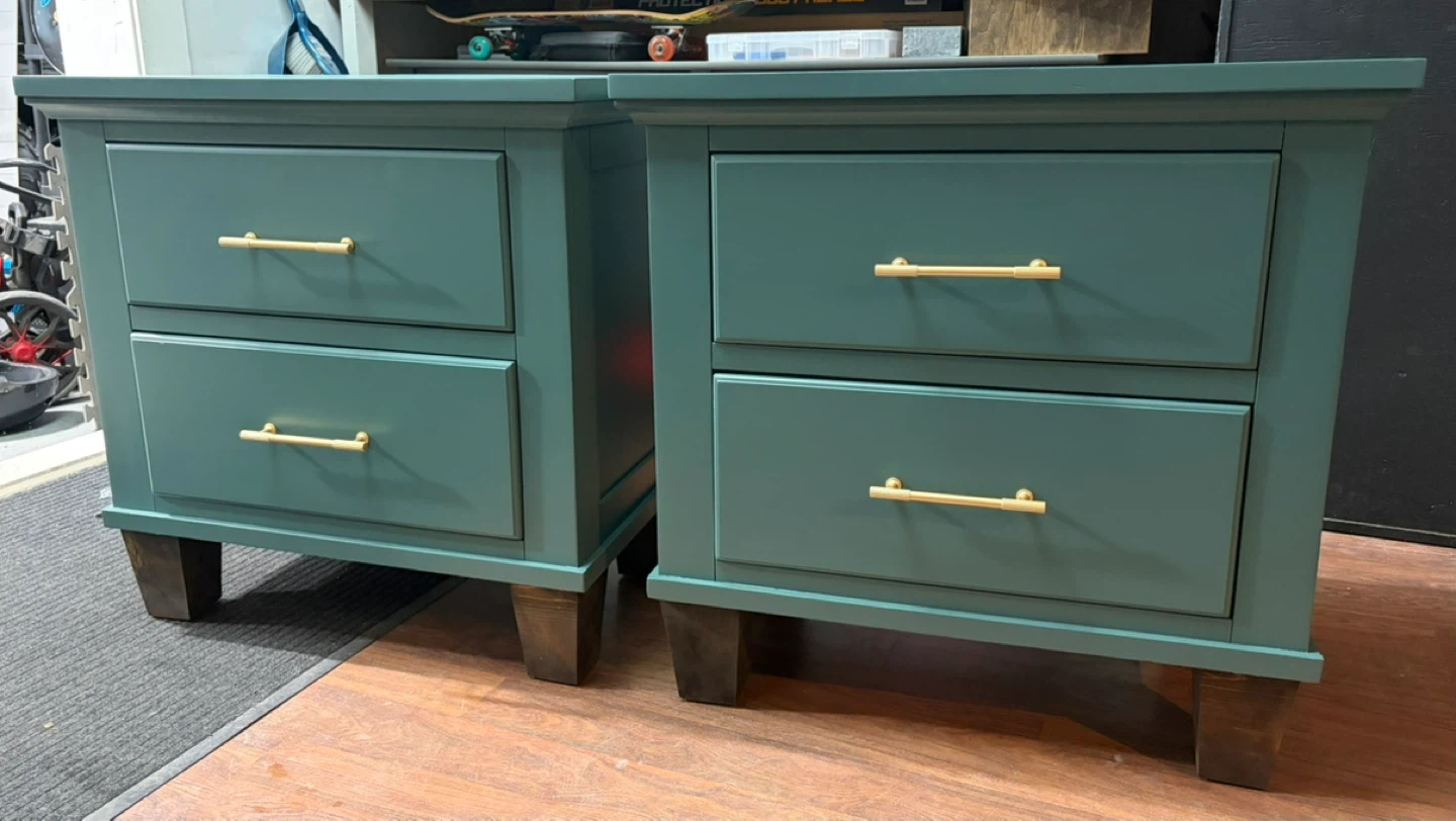 Pair of refinished wood nightstands
