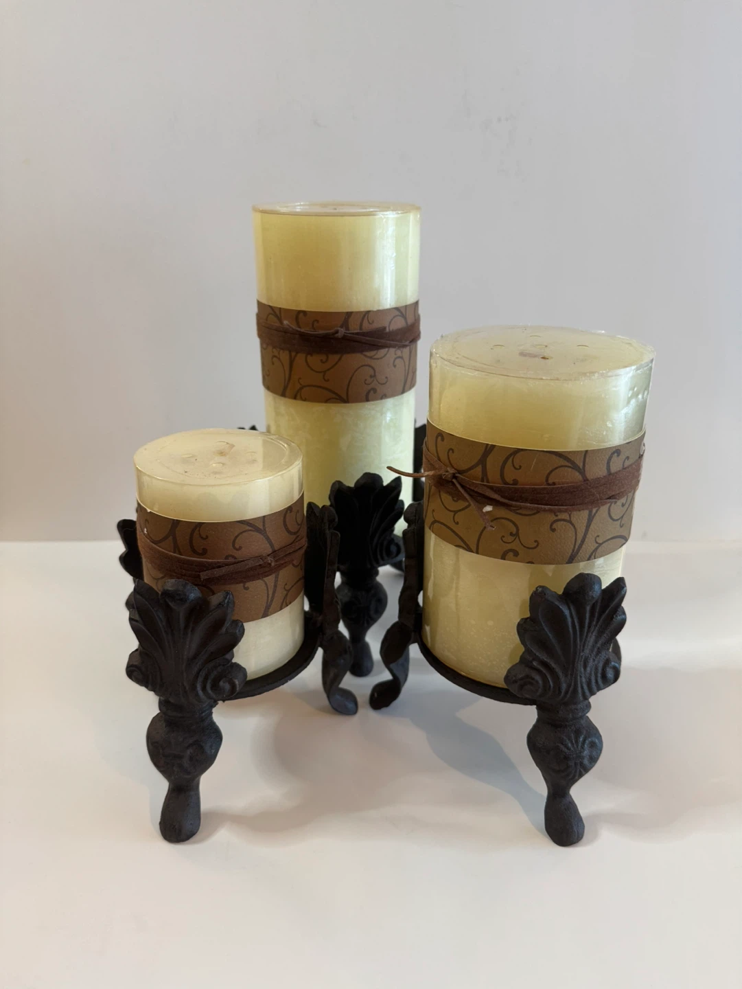 Set of 3 Pillar Candles with Decorative Stands - photo 4