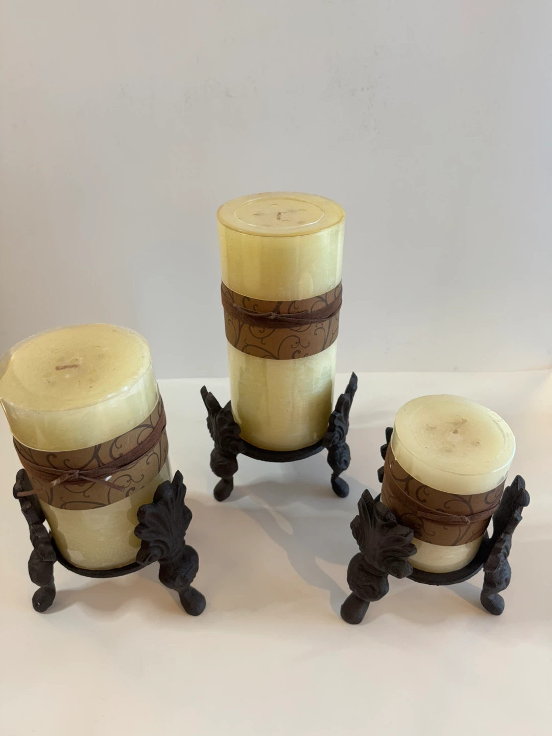 Set of 3 Pillar Candles with Decorative Stands - photo 3