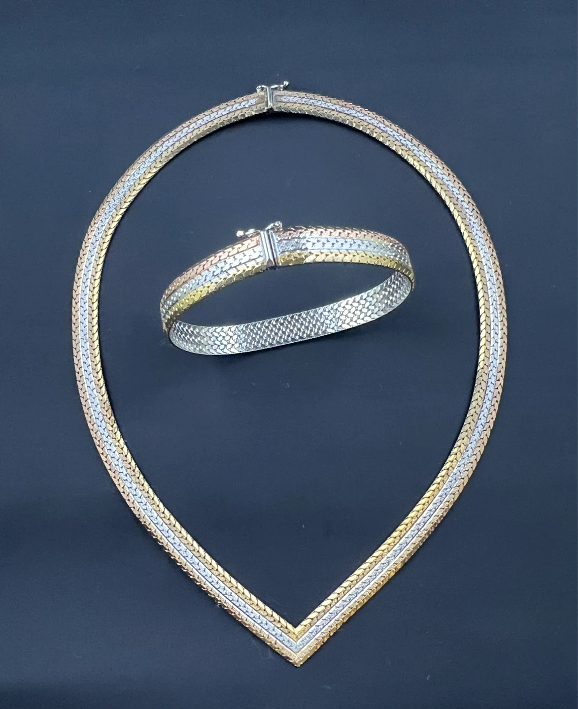 Vintage Italian Tri-Color Sterling Silver Jewelry Set