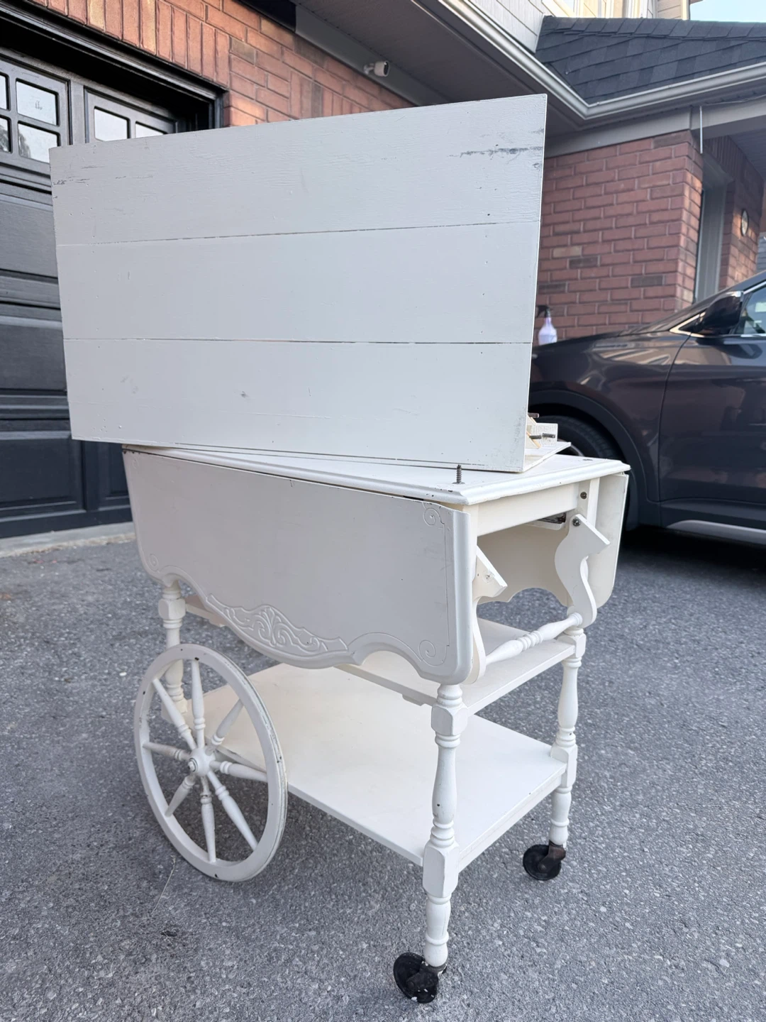 White Drop-Leaf Serving Cart with Wheels