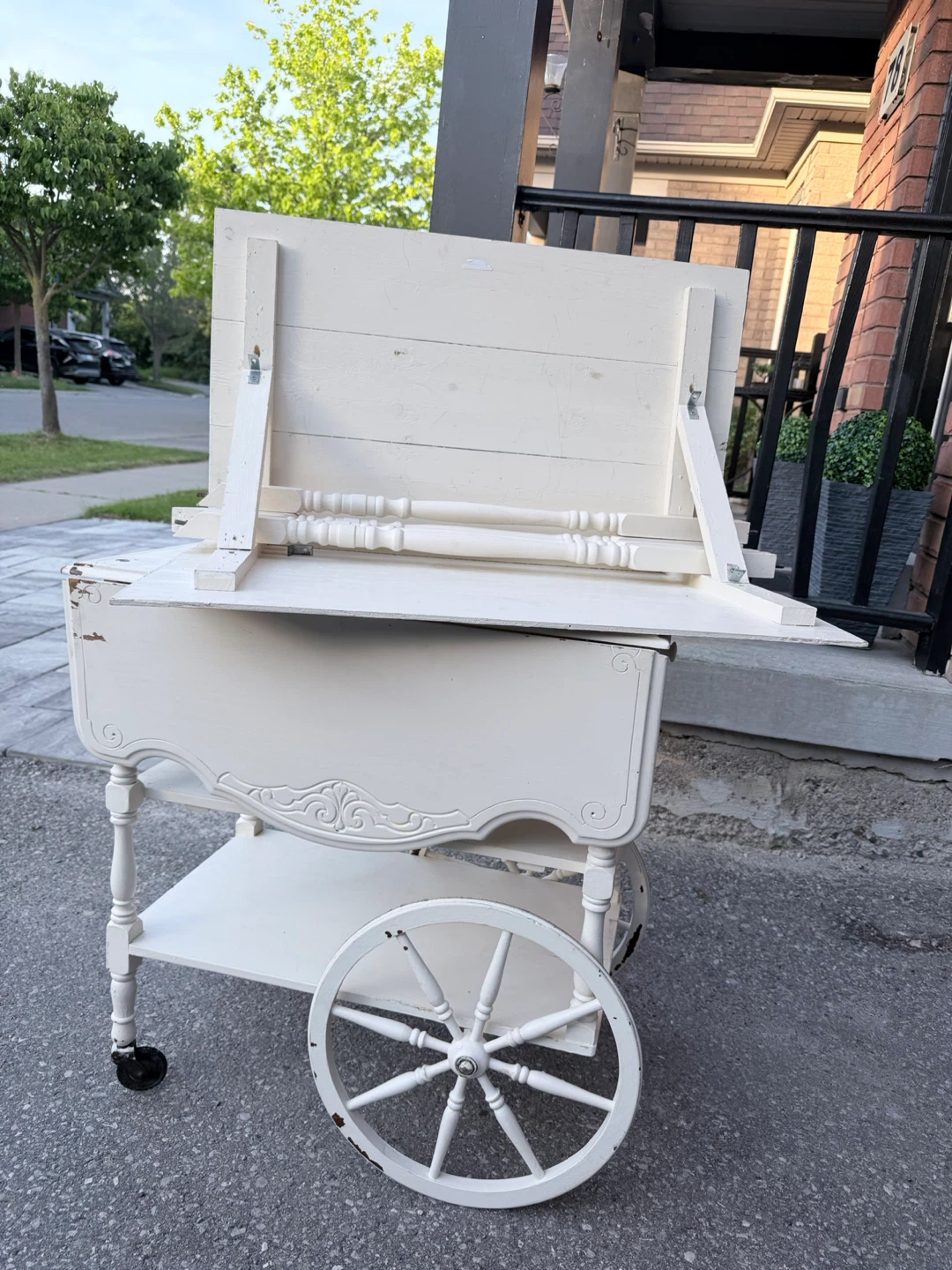 White Drop-Leaf Serving Cart with Wheels - photo 2