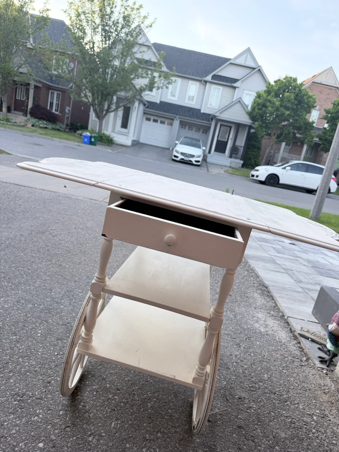 White Drop-Leaf Serving Cart with Wheels - photo 5
