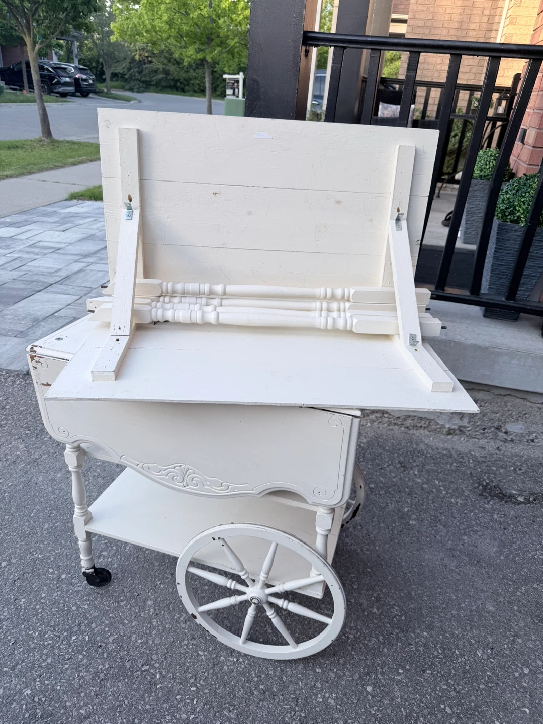 White Drop-Leaf Serving Cart with Wheels - photo 3