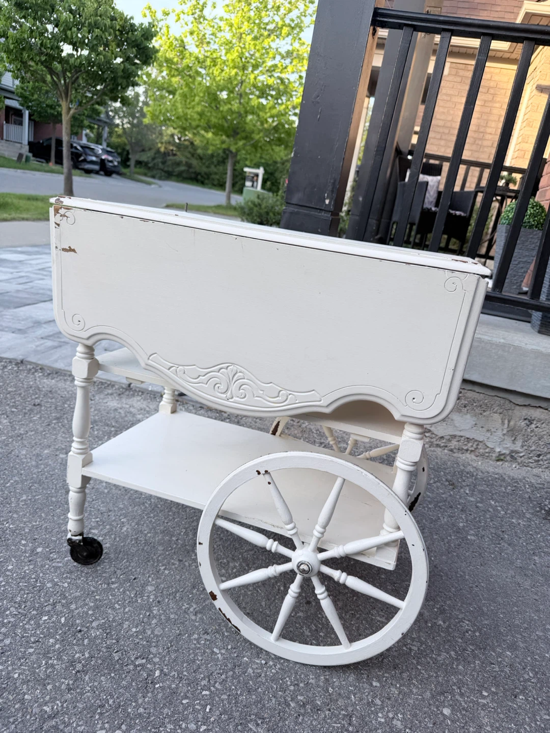 White Drop-Leaf Serving Cart with Wheels - photo 4