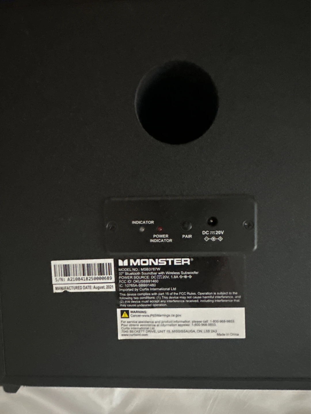 Monster MSB378W Wireless Subwoofer - photo 3