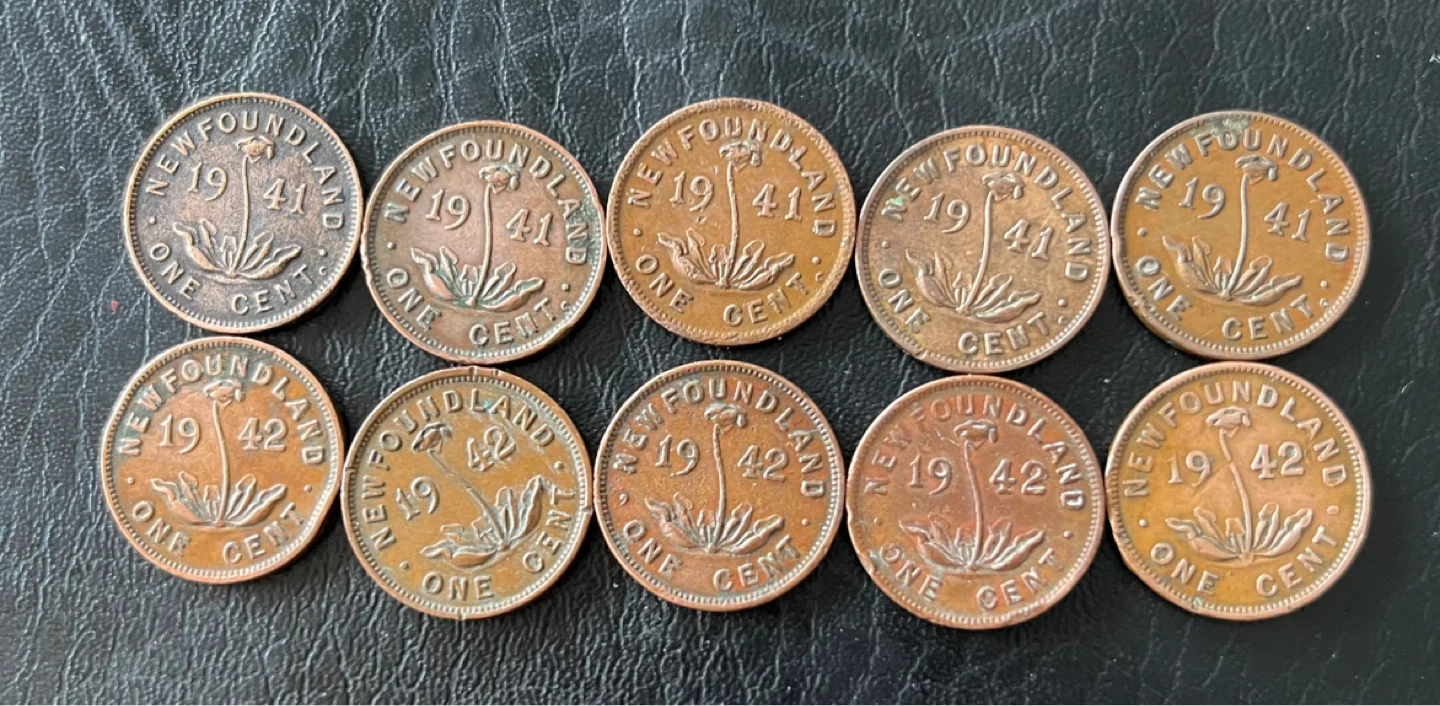 Vintage Newfoundland 1941 & 1942 One Cent Coins - Lot of 10 - photo 5