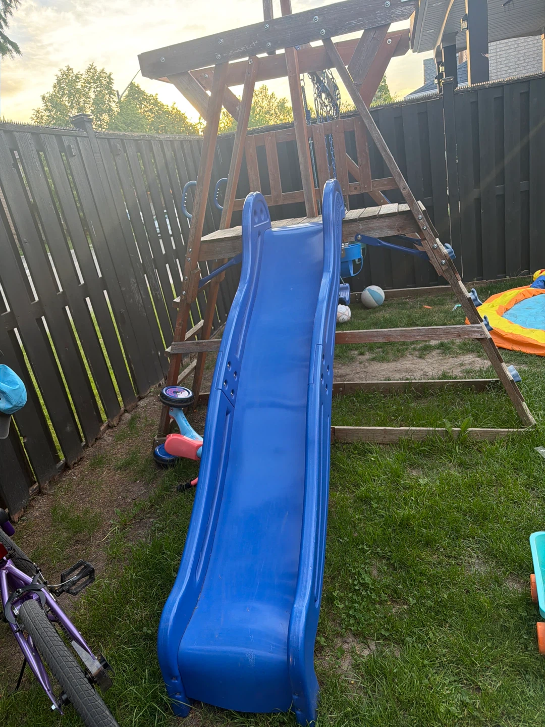 Wooden Swing Set with Slide and Climbing Wall - photo 3