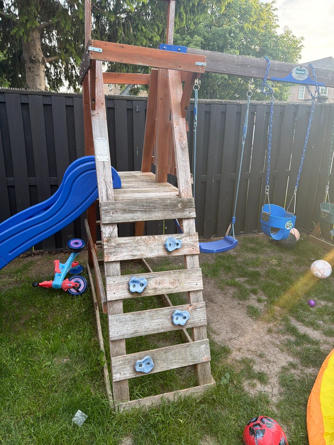 Wooden Swing Set with Slide and Climbing Wall - photo 2