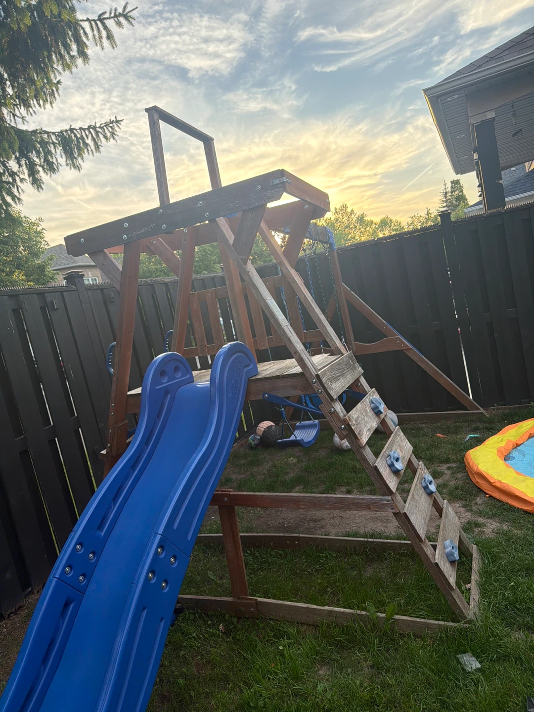 Wooden Swing Set with Slide and Climbing Wall - photo 4