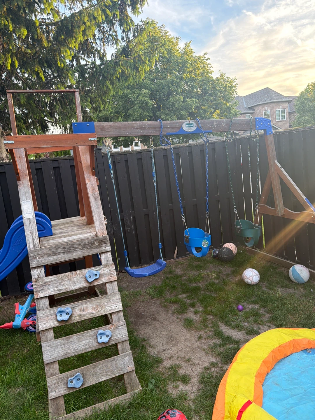 Wooden Swing Set with Slide and Climbing Wall - photo 5