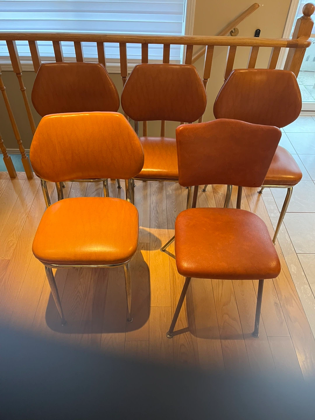 Set of 5 Orange Faux Leather Dining Chairs