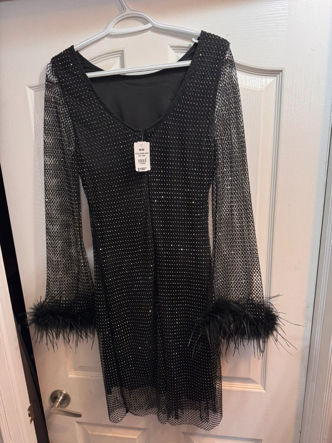 Black Mesh Rhinestone Feather Trim Dress M/M - photo 2