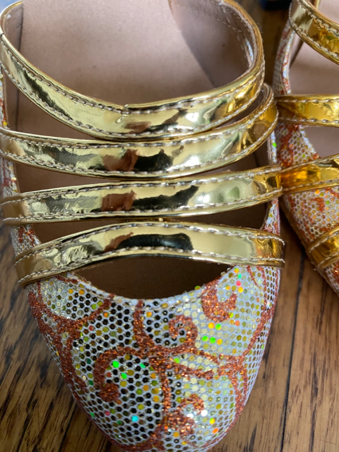 Gold & Patterned Dance Heels Size US6 - photo 5